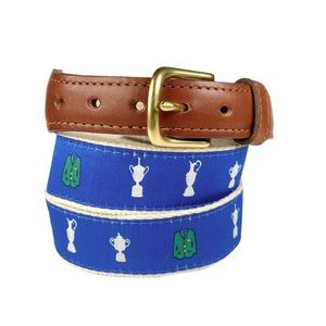 Blue Trophy & Jacket Ribbon Leather-Trim Men’s Belt